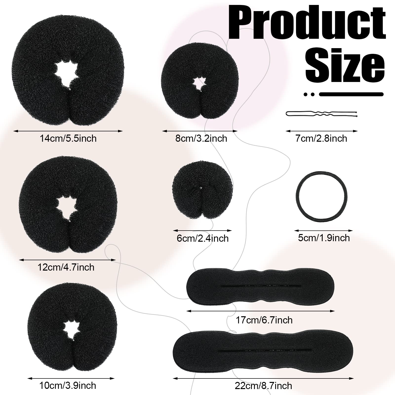 Yinder tailles moules chignon beignet – choisissez la dimension idéale pour différents cheveux.