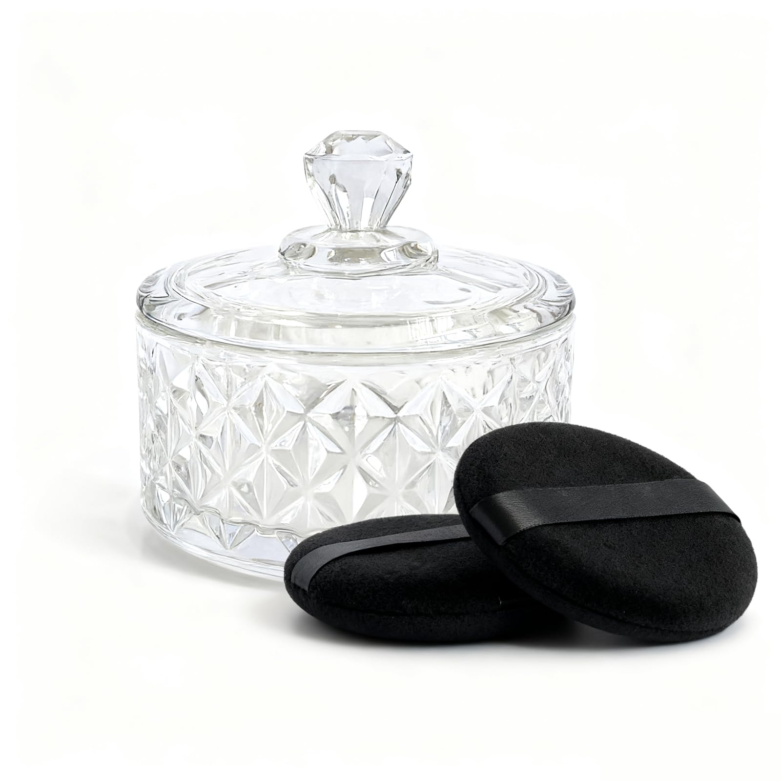 YINGMAN grand pouf à poudre pour le corps avec conteneur en verre, pratique et facile d'utilisation.