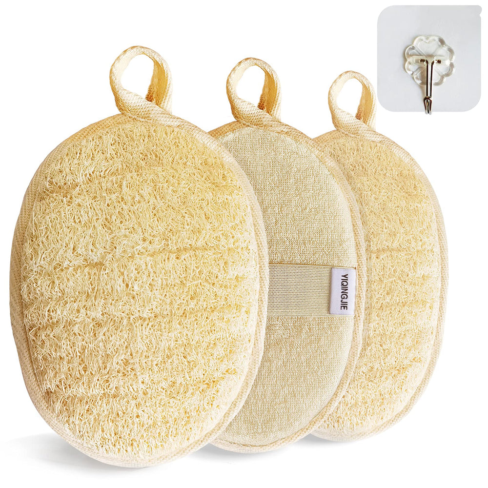 Éponge loofah naturelle YIQINGJIE, pack3, exfoliation en douceur et éco-responsable.