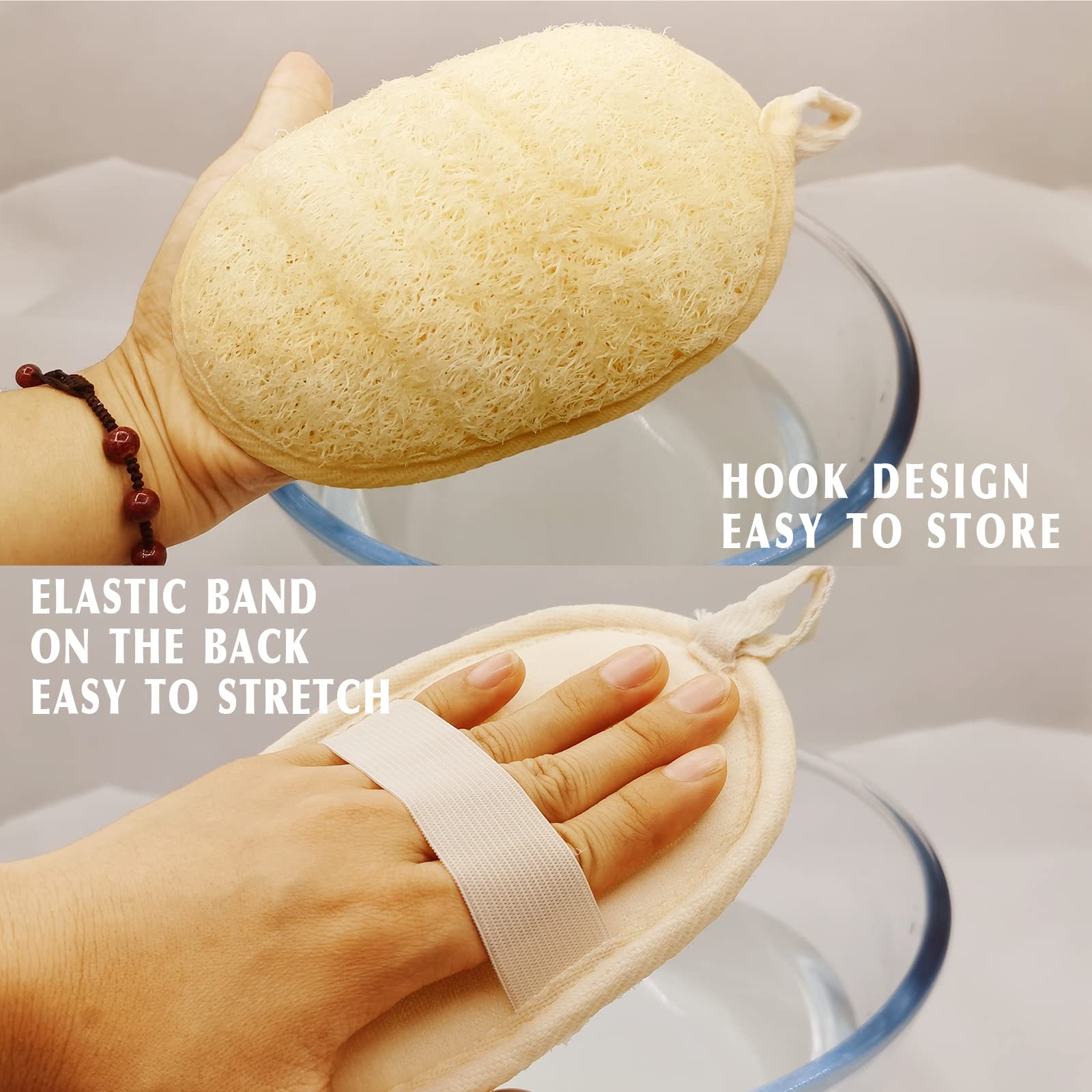 Éponge loofah YIQINGJIE avec tissu terry doux pour le nettoyage quotidien.