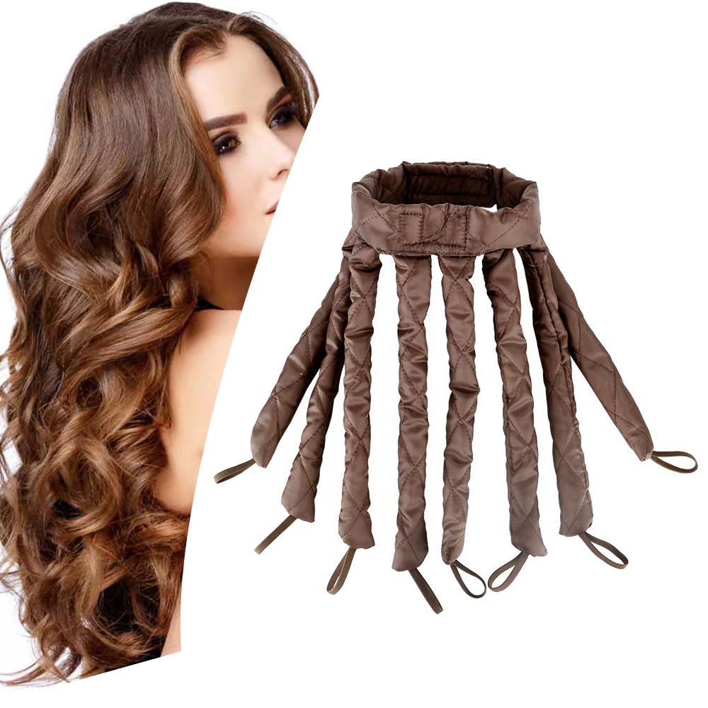 YiQiYi bandeau sans chaleur en satin brun pour des boucles naturelles sans chaleur.