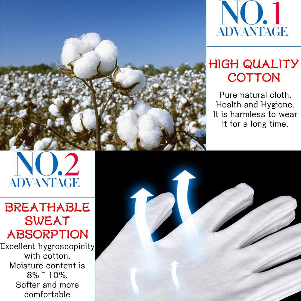 Gants coton blancs YITIAOYU, idéal pour dormir avec crème et soin hydratant.
