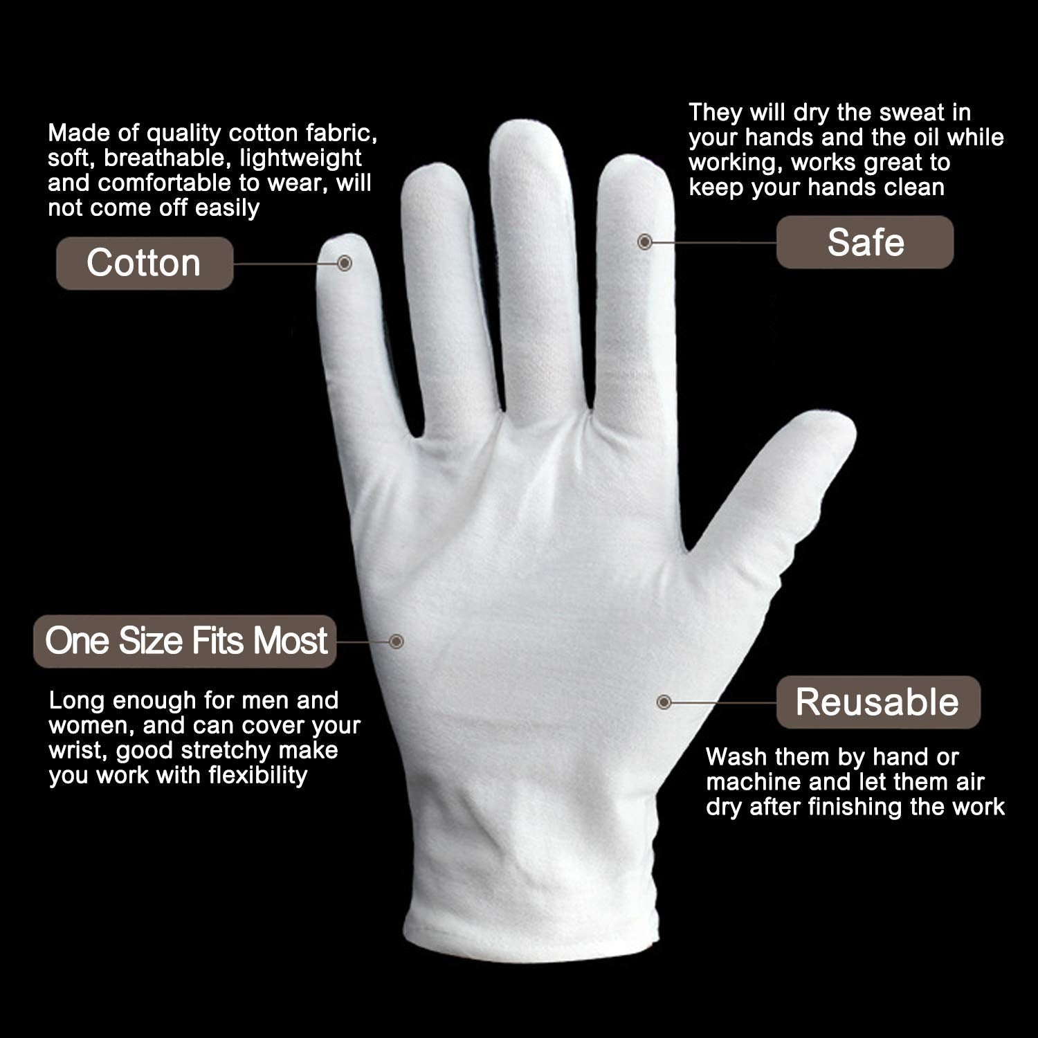 Gants coton réutilisables YITIAOYU, lavables et confortables.