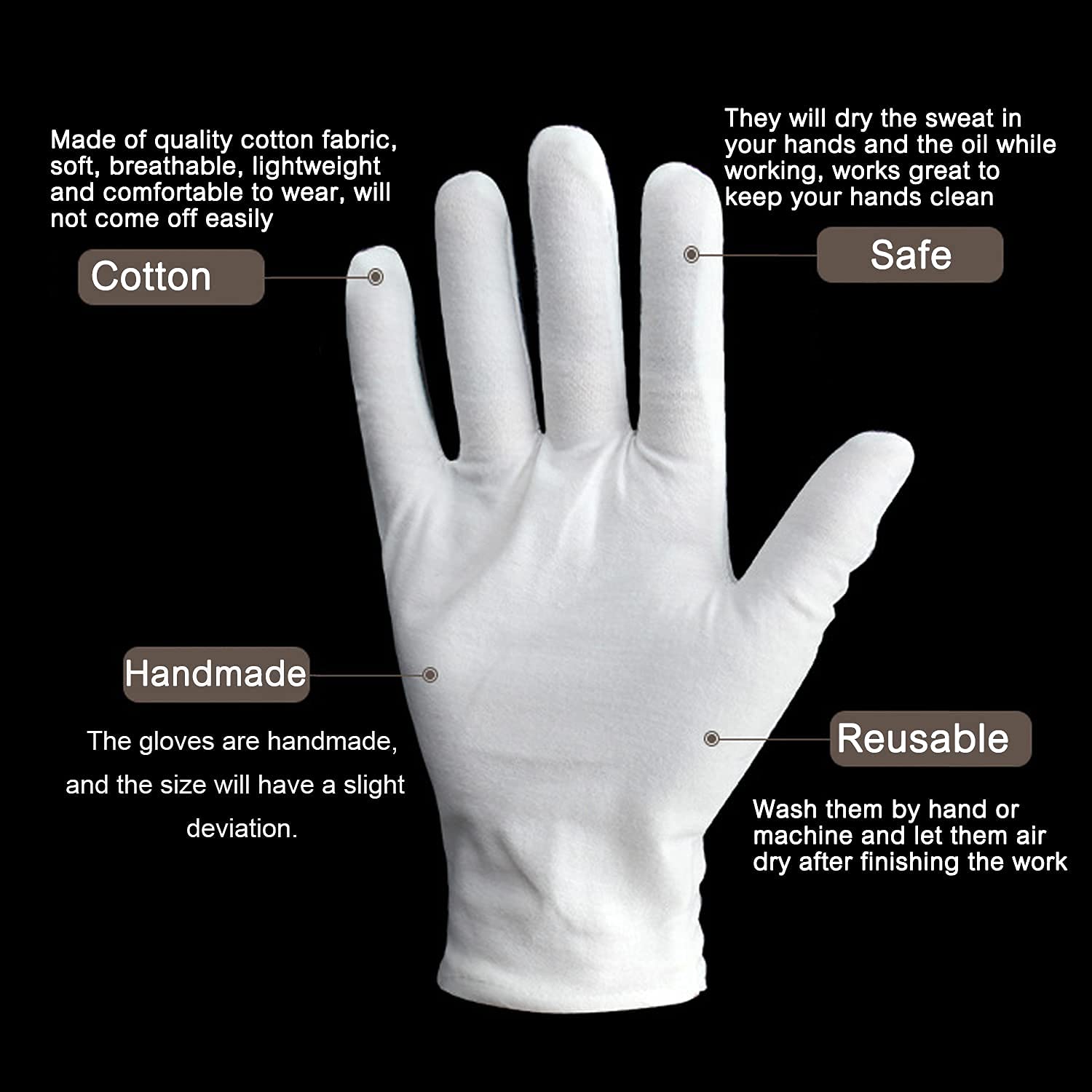 Gants coton blancs YITIAOYU, manipulation sûre d’objets délicats et archivage.
