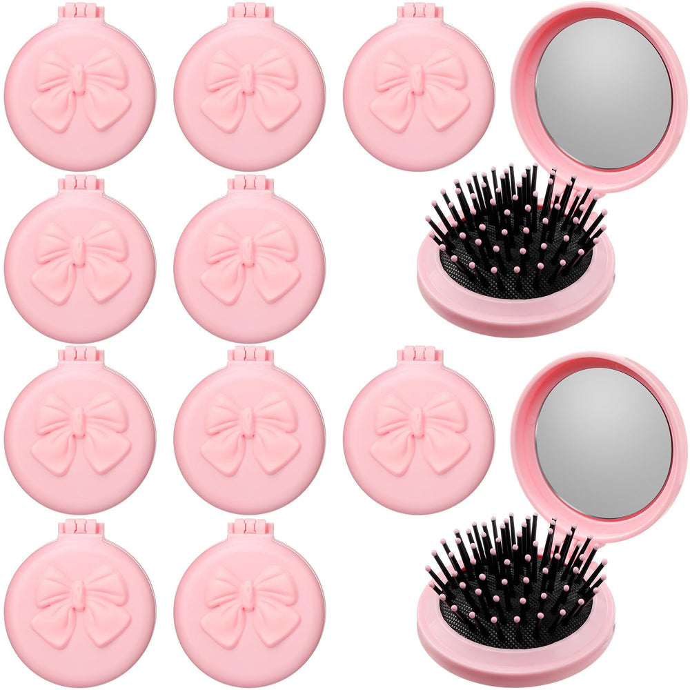 Brosse pliante Yiyiring rose avec miroir, pratique pour sac à main ou voyage.