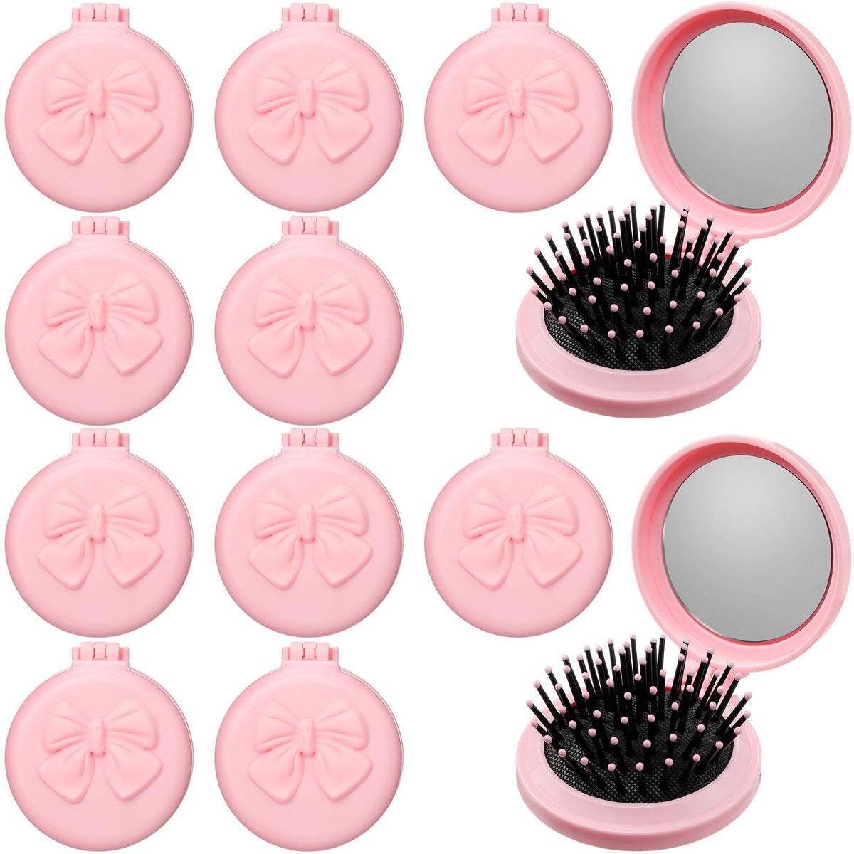 Brosse pliante Yiyiring rose avec miroir, pratique pour sac à main ou voyage.