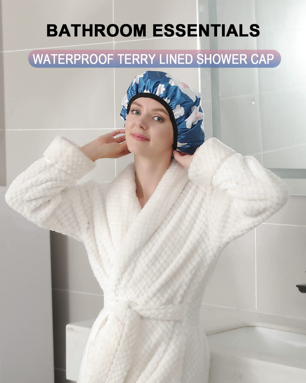 Cap-douche YIZIJIZI grand format bleu couvre cheveux épais.
