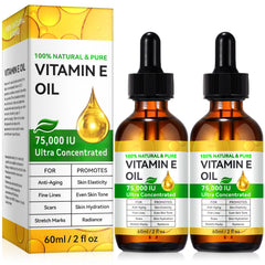 Huile vitamine E YJDHRPBI : flacon visage 75000 UI, absorption rapide et nourrissante.