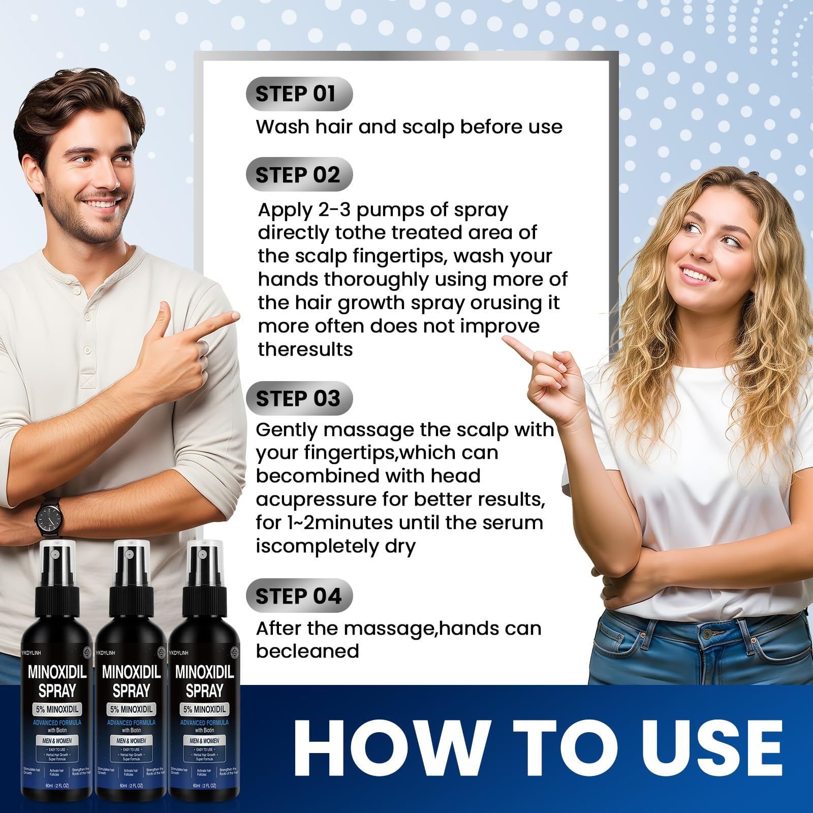 YKDYLINH Minoxidil Spray: pack triple pratique pour votre routine.