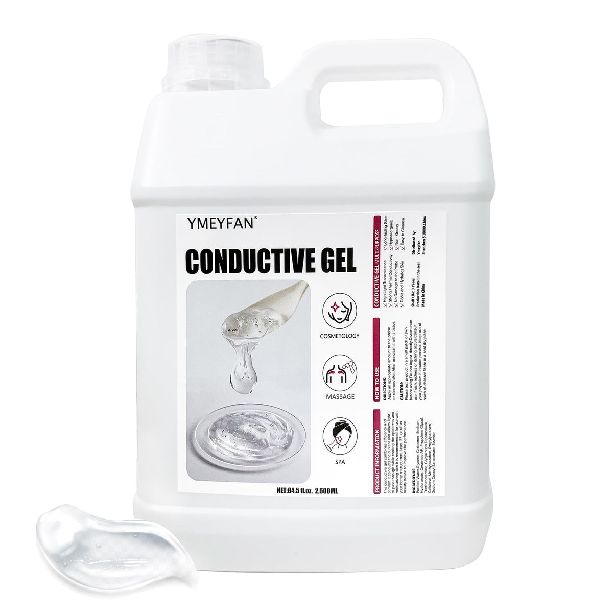 YMEYFAN gel conducteur 2,5 L pour traitement microcourant pratique et durable.