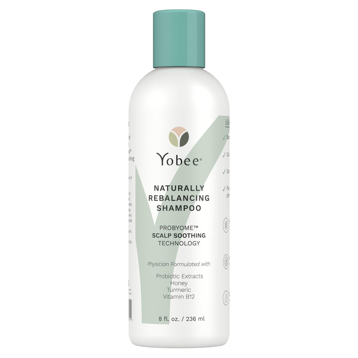 Yobee shampoing-rebalance flacon élégant pour cuir chevelu équilibré.