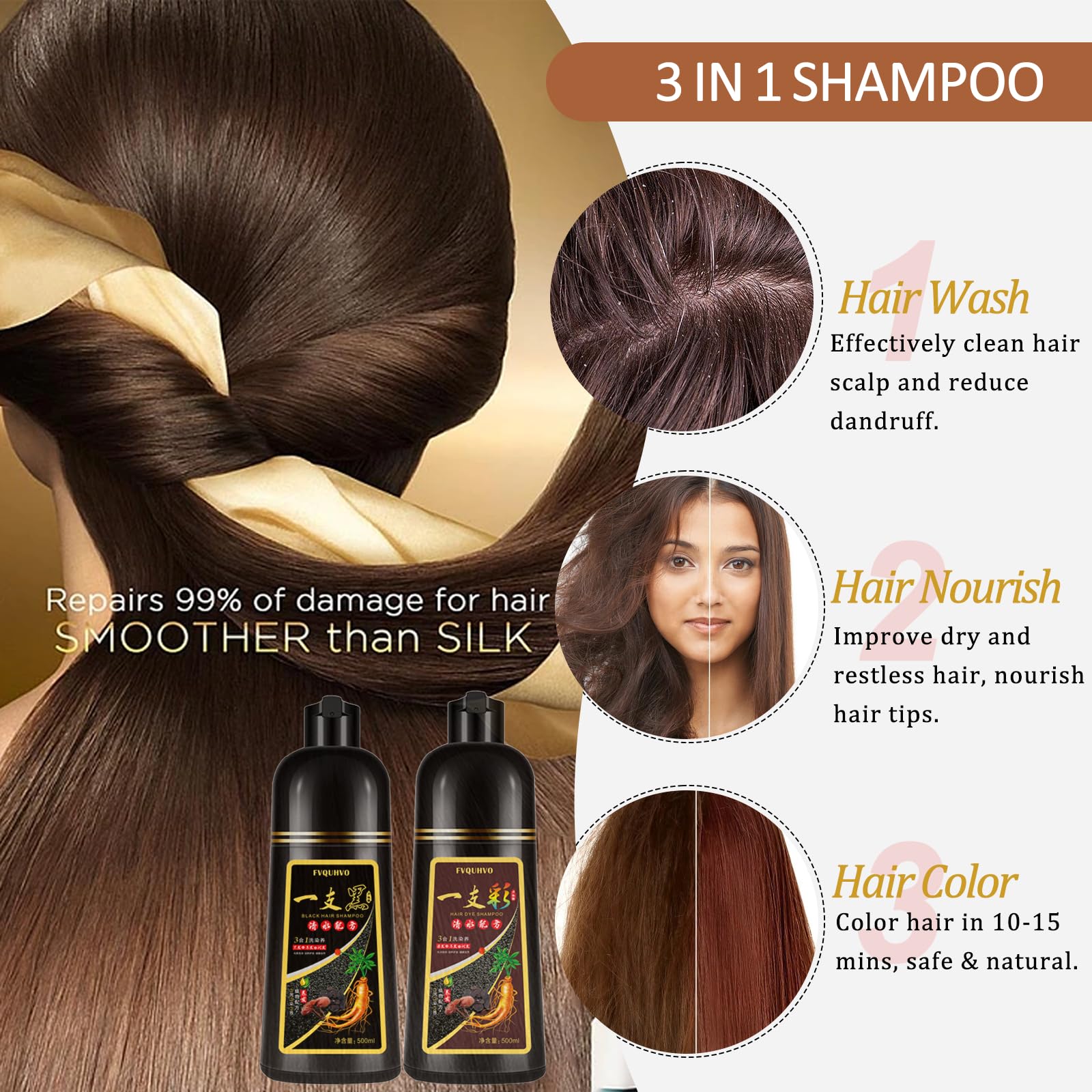 Yocisku Silver Gray Hair Dye Shampoo natural ingredients plant extracts nourish scalp