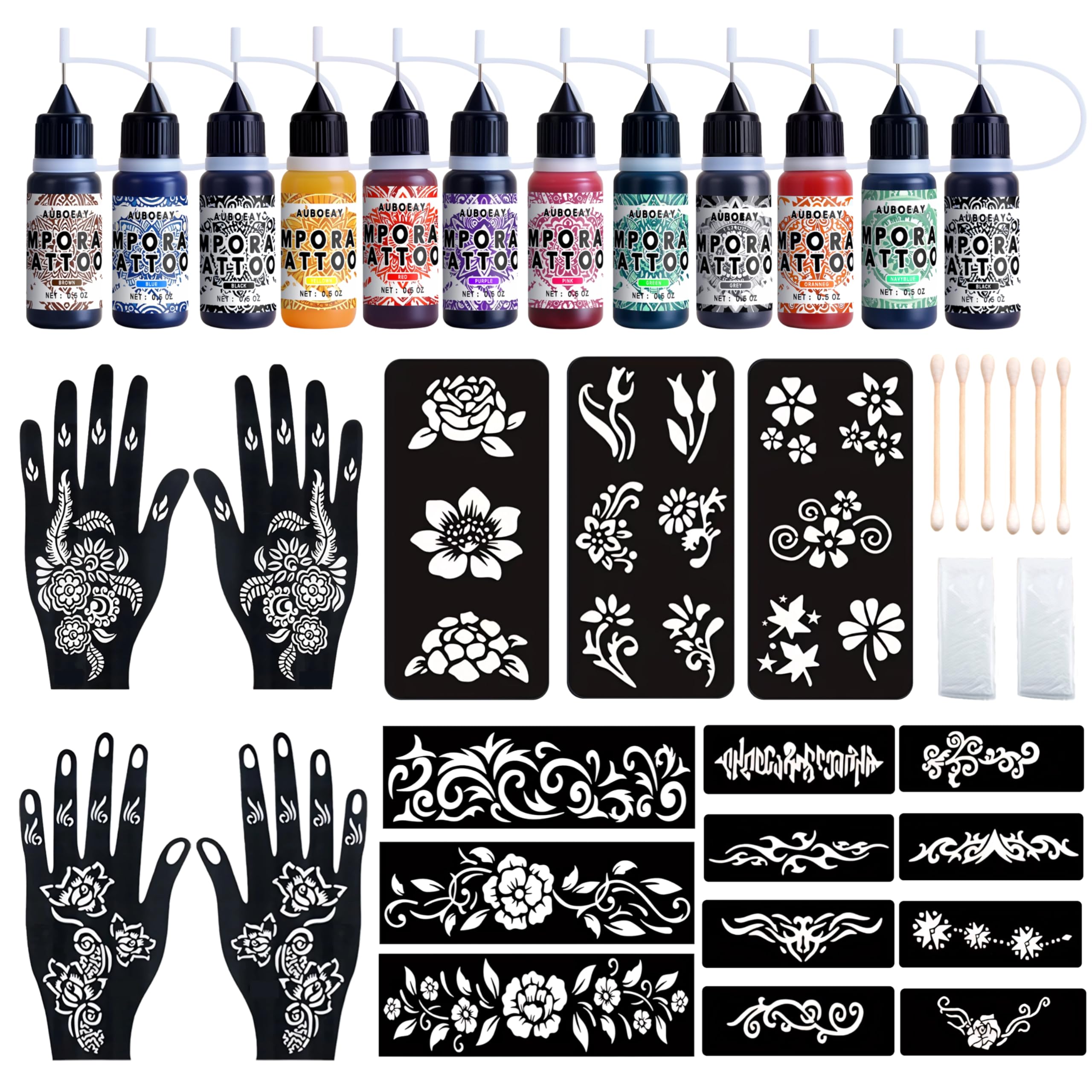 YoEALABY kit tatouage temporaire avec 12 bouteilles, idéal pour création maison.