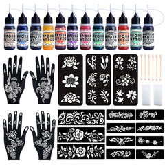 YoEALABY kit tatouage temporaire avec 12 bouteilles, idéal pour création maison.