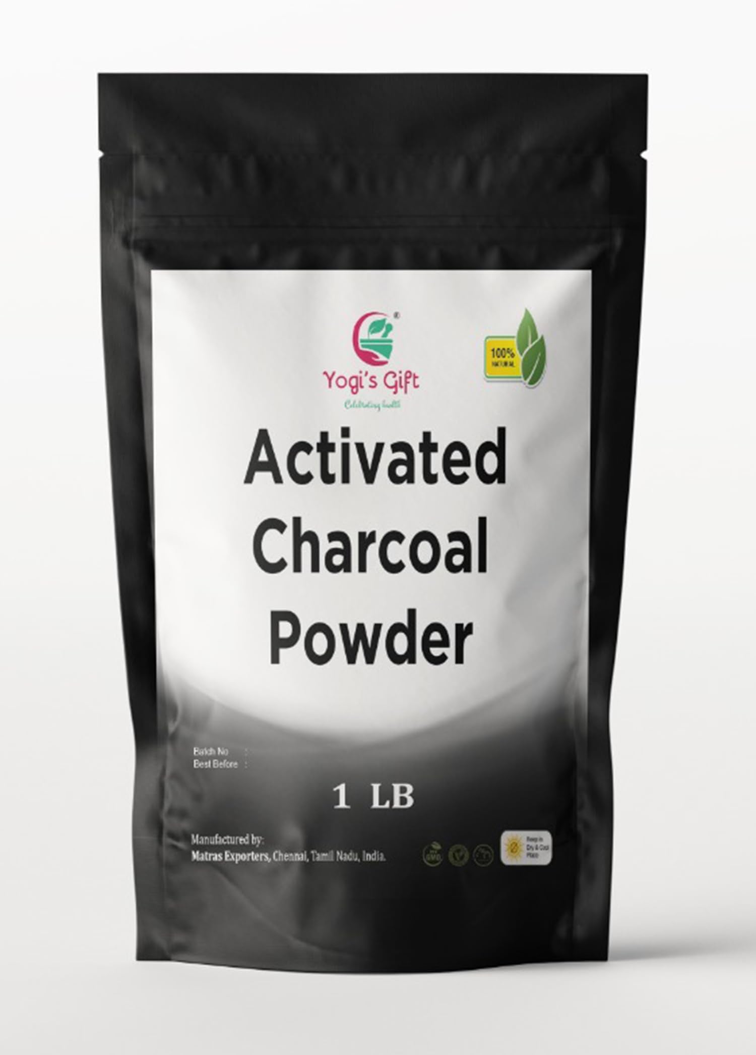 Poudre charbon actif Yogis Gift pour le visage, aide à réduire les pores.