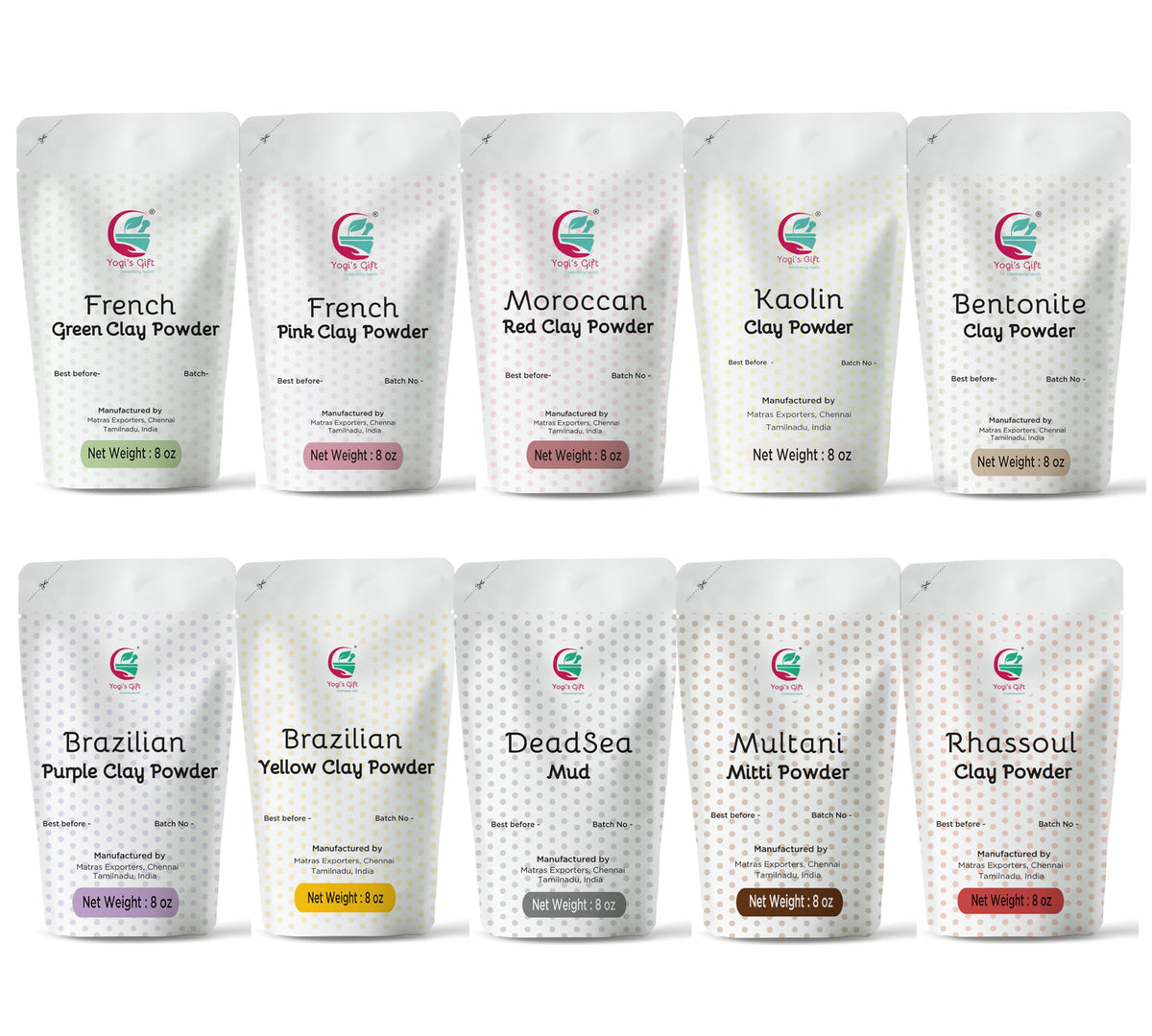 Palette d’argiles YOGI’S GIFT pour masques et savons – couleurs riches.