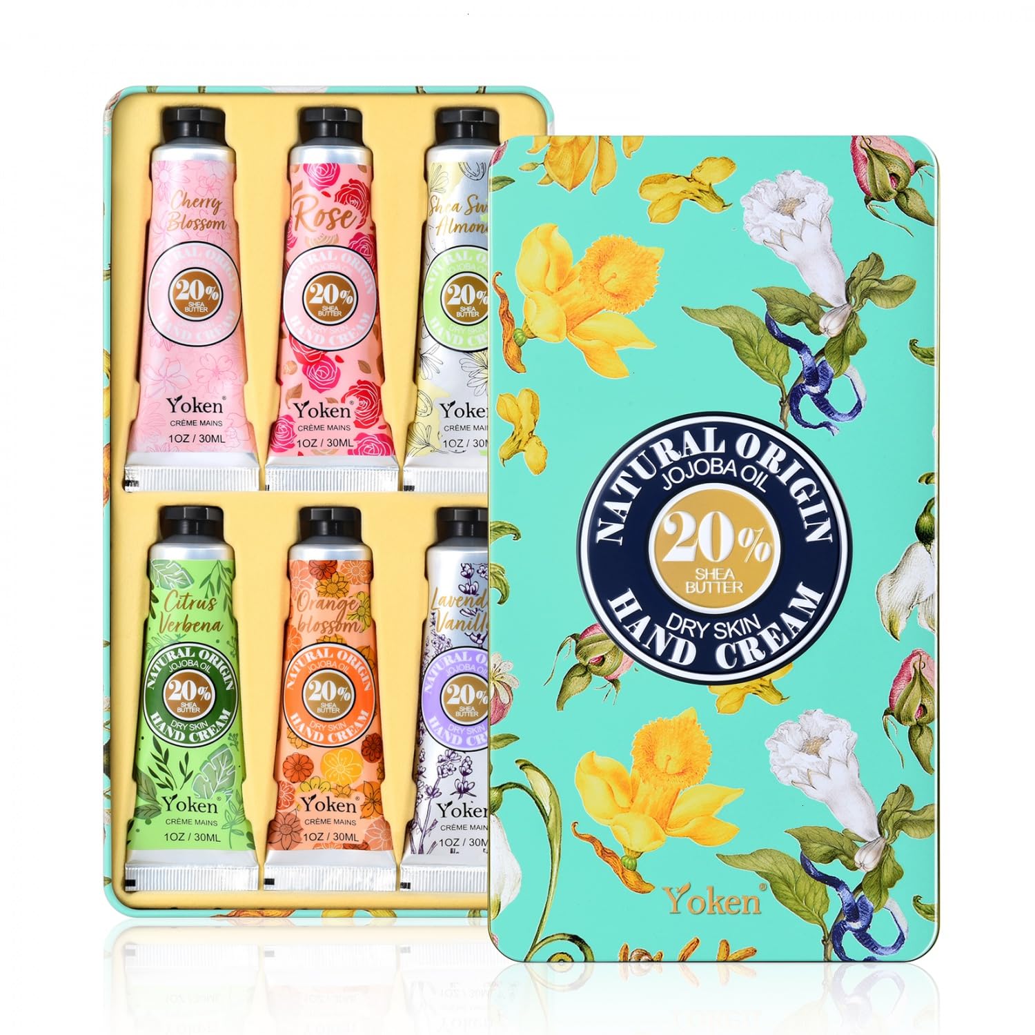 Ensemble de six crèmes mains Yoken dans un coffret élégant.