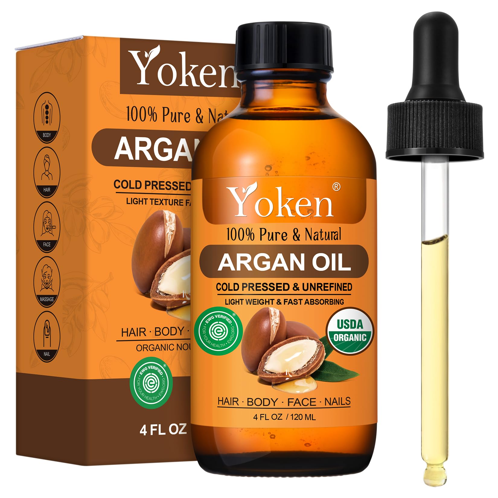 Yoken huile argan bio pour cheveux, nourrissante et brillante.