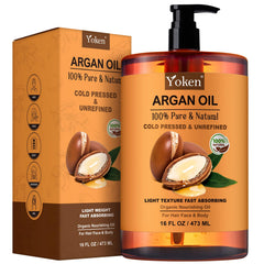 Huile d'argan pur Yoken dans sa bouteille, nourrissante pour cheveux et peau.