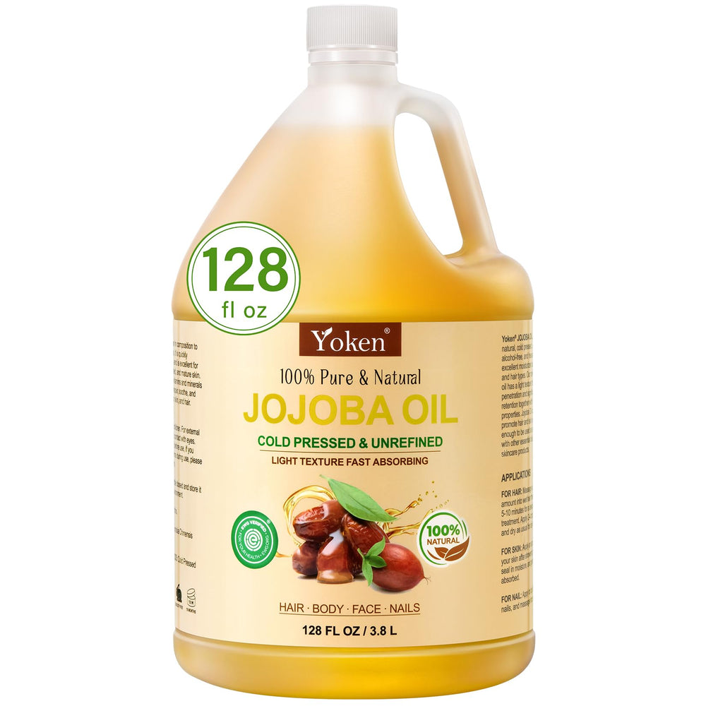 Huile de jojoba Yoken en bouteille galon, idéale pour soins capillaires et peau.