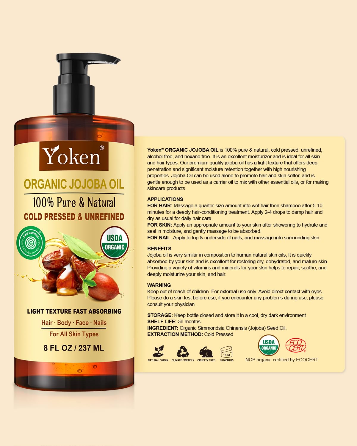 Brillance des cheveux et soin quotidien avec Yoken jojoba.