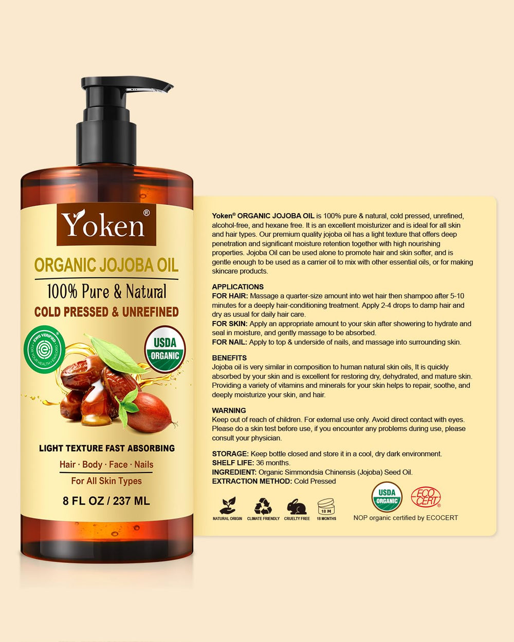 Brillance des cheveux et soin quotidien avec Yoken jojoba.