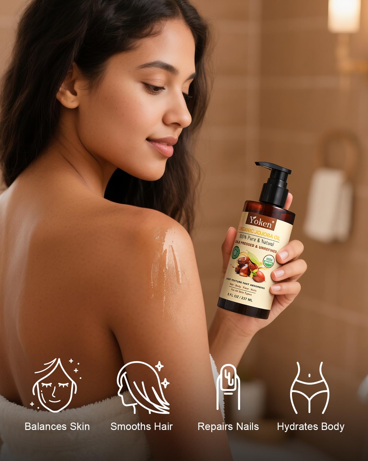 Huile nourrissante Yoken pour peau sèche et ongles forts.