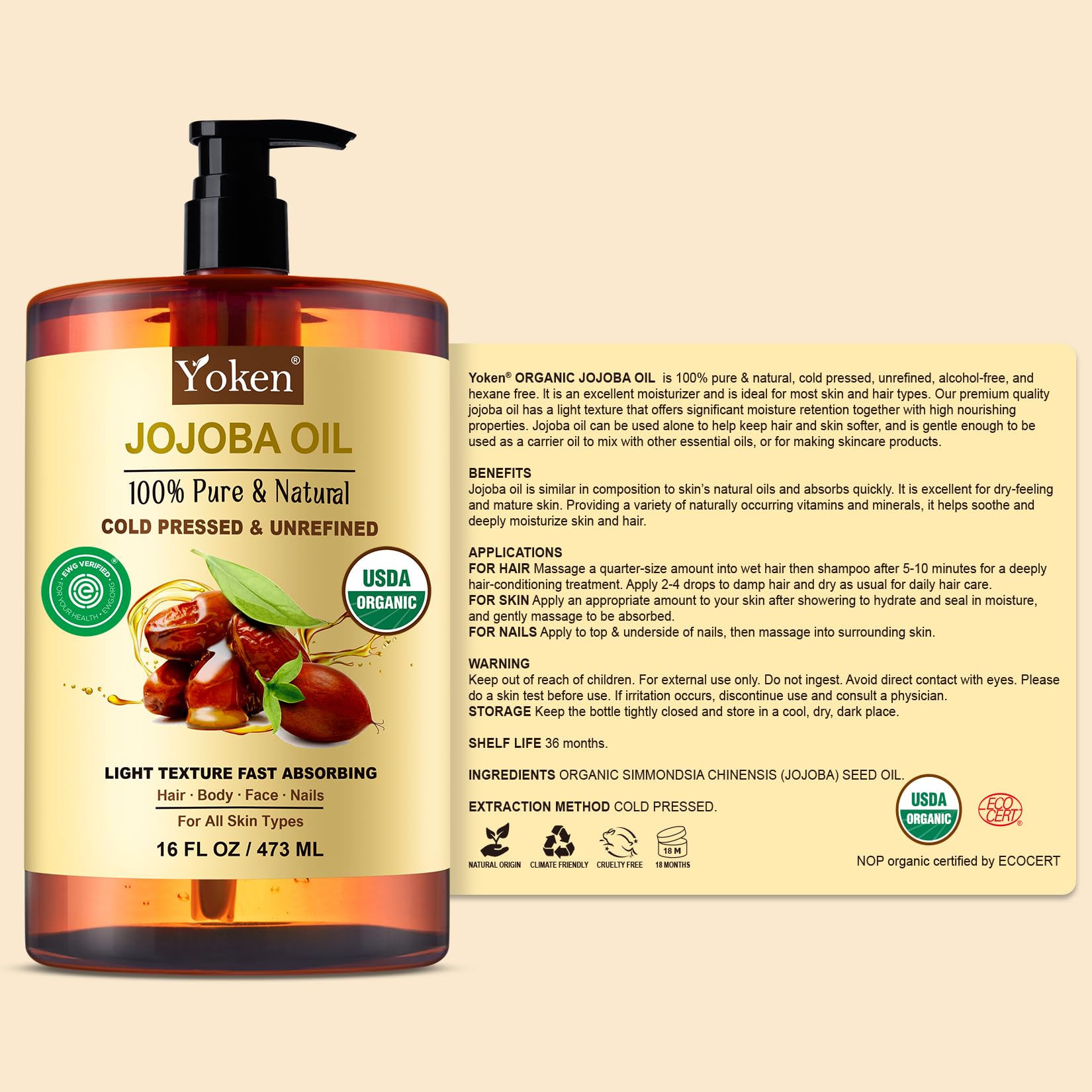 Démaquillant doux avec Yoken huile jojoba pure.