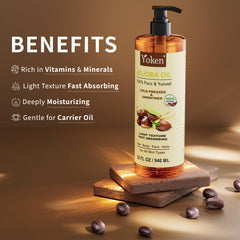 Soin du visage avec huile de jojoba Yoken, absorption légère.