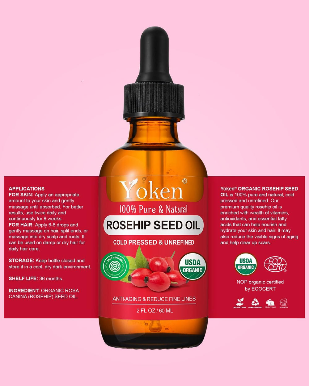 Soin des ongles nourrissants avec l huile Yoken rose musquée.