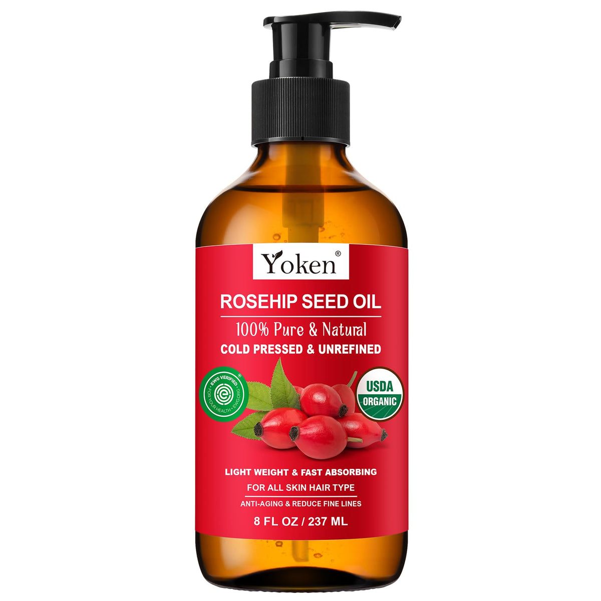 Yoken huile rose musquée - flacon presse froide pour hydratation durable.