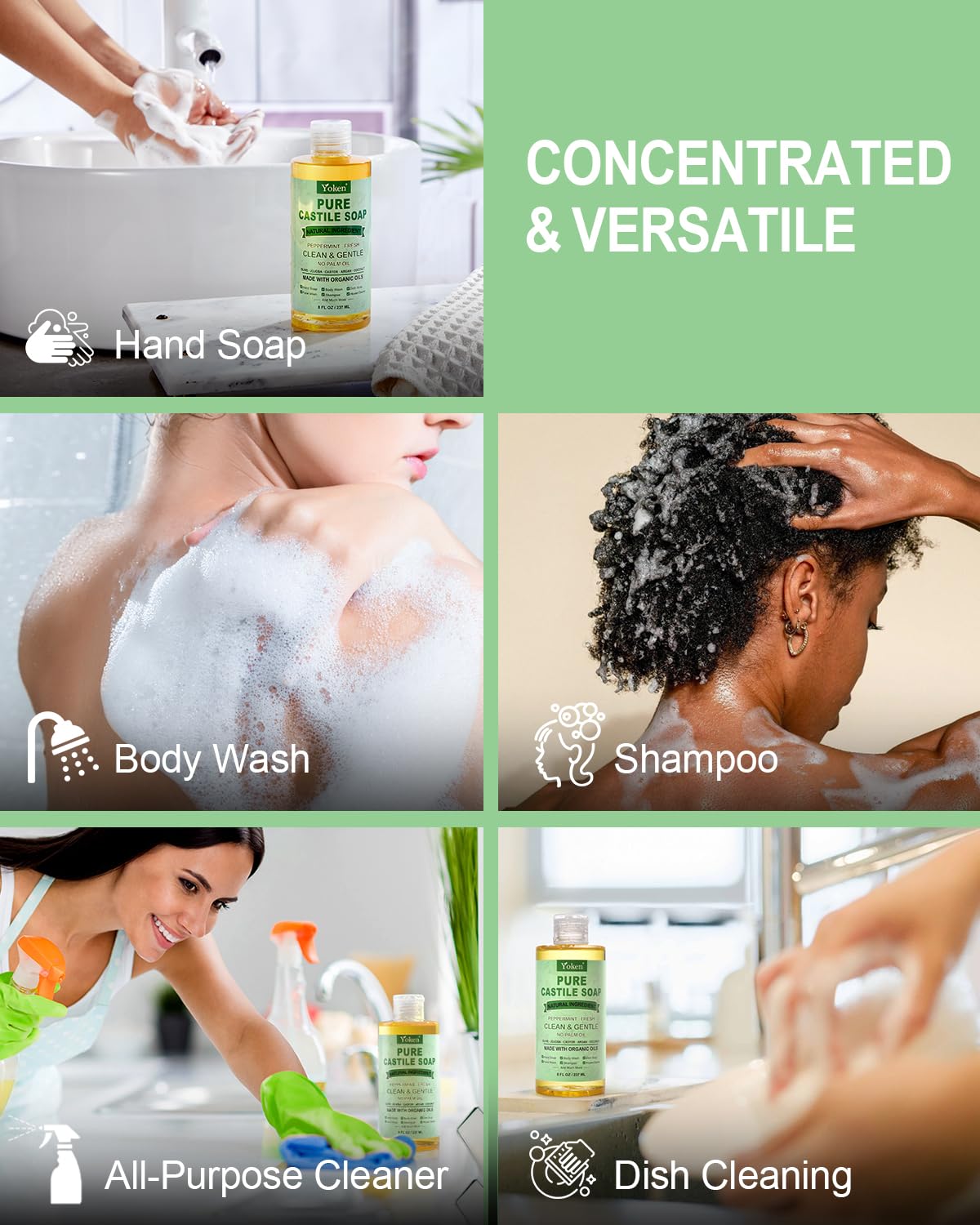 Utilisation pour le lavage du corps et des mains avec menthe rafraîchissante.
