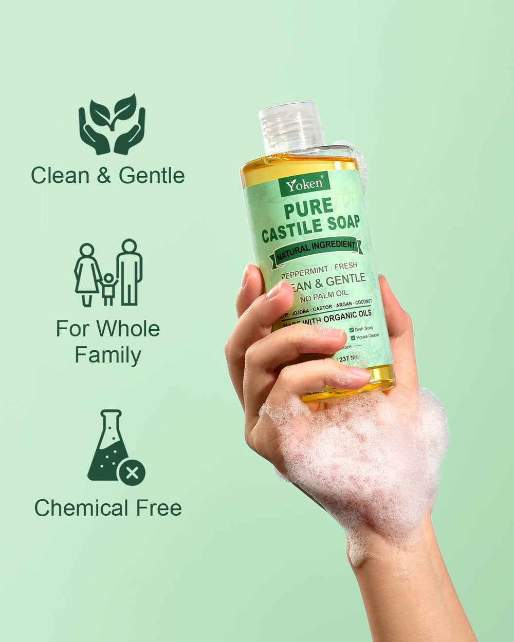 Lavage des mains avec le savon castile menthe de Yoken.