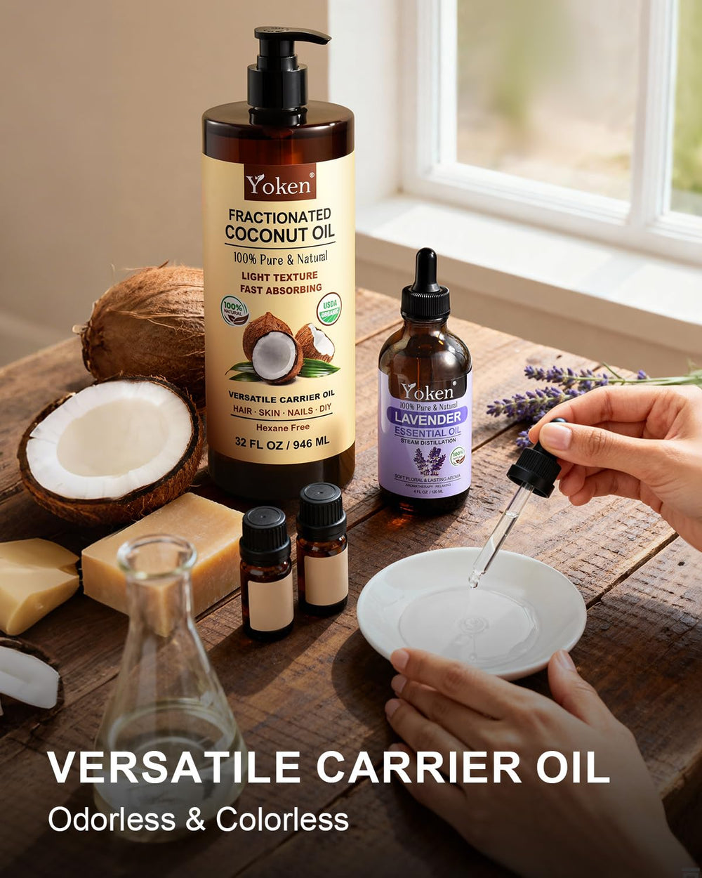 Yoken Organic Coconut Oil test results badge emphasizes purity and safety