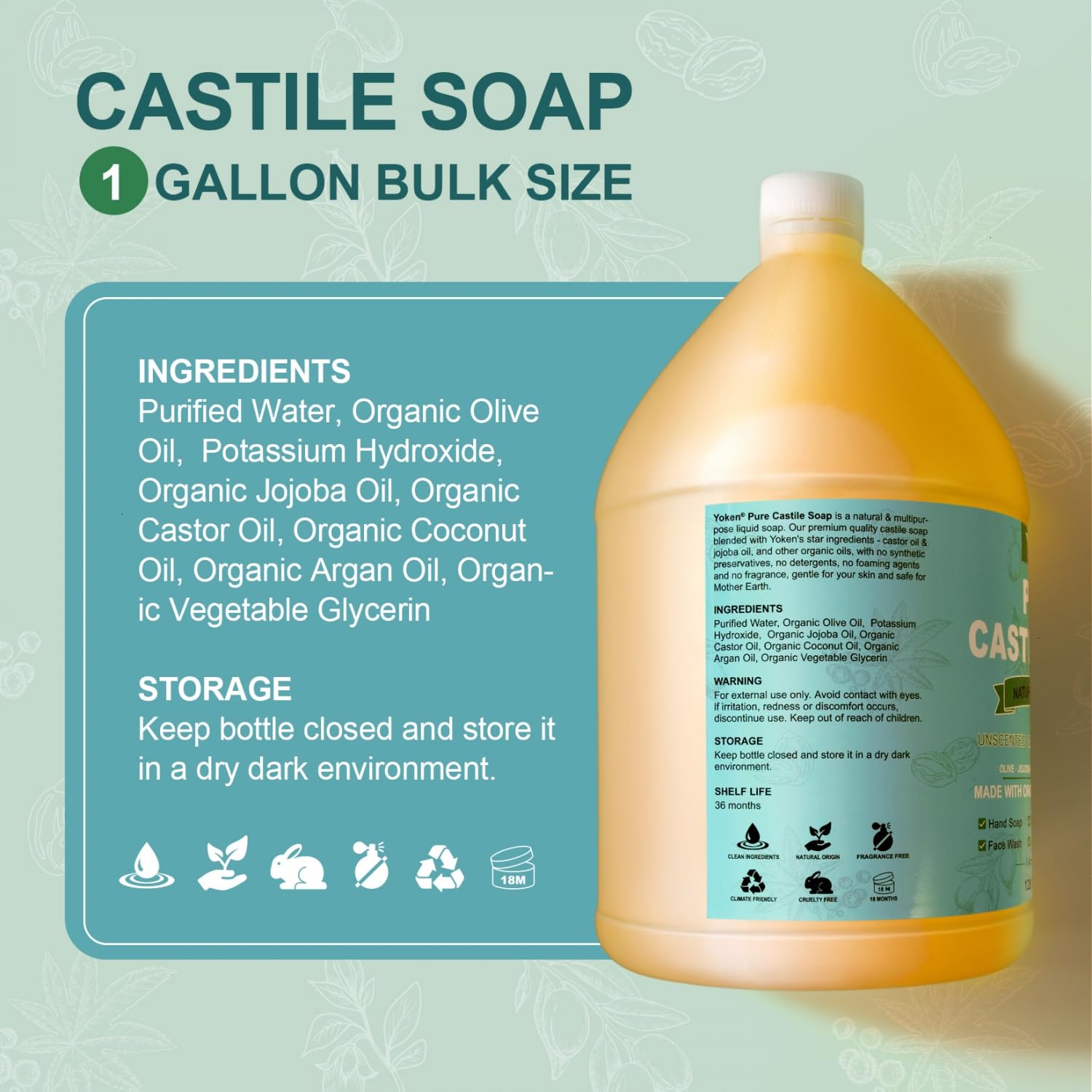 Savon Yoken Castile pour legumes, lavage sûr et naturel.