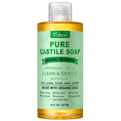 Bouteille Yoken Savon Castile Menthe pour une peau douce et rafraîchie.