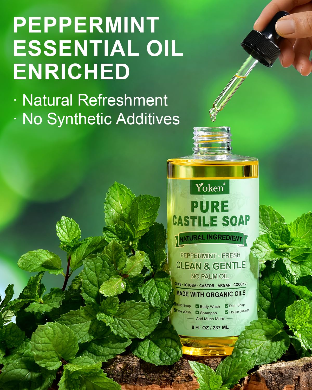 Mousse légère du savon castile menthe prêt à l'emploi.