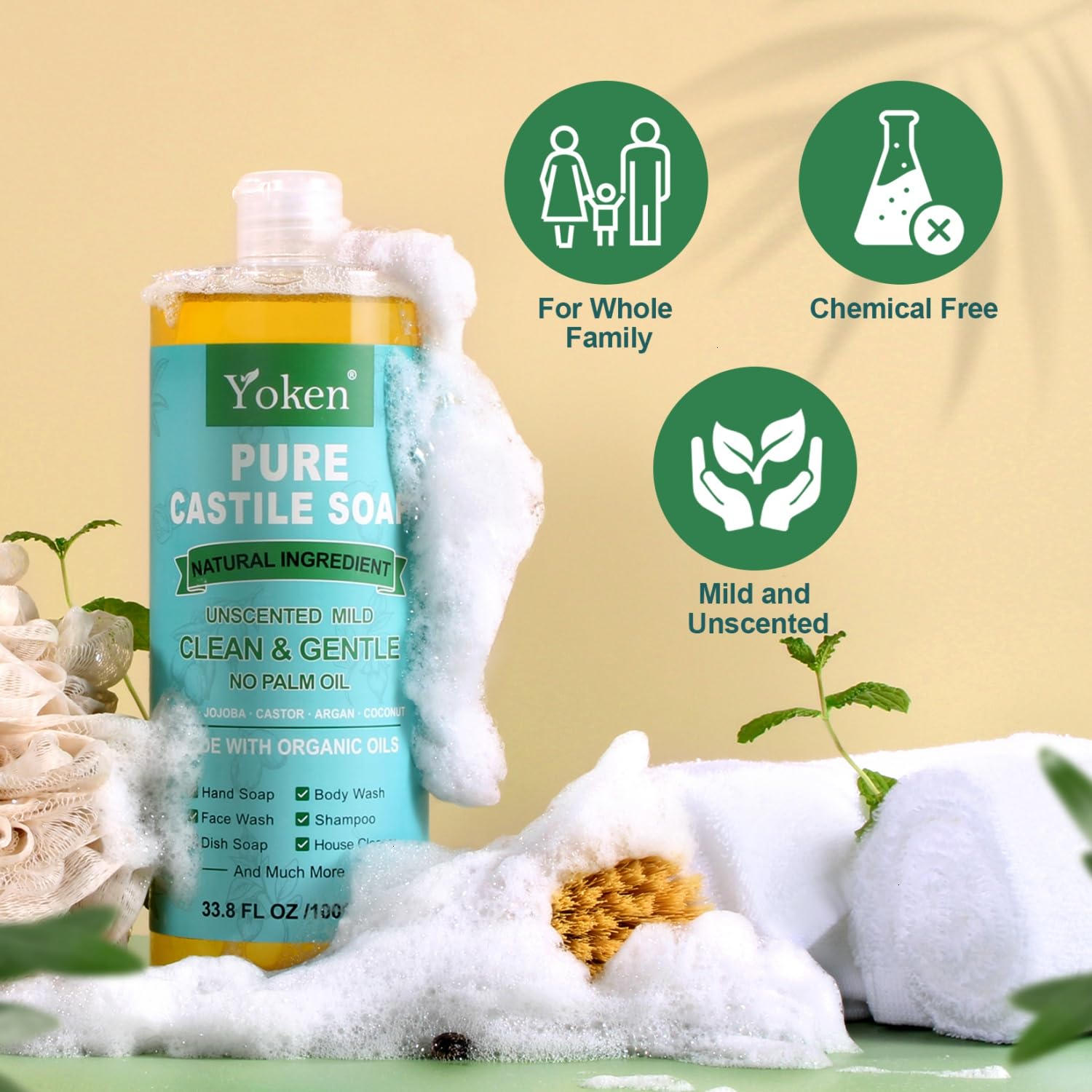 Lessive douce avec Yoken Castille, linge propre et délicat.