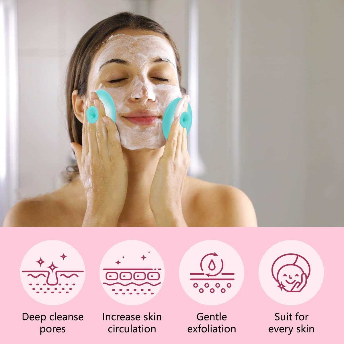 Brosse nettoyage visage silicone Yokilly pour exfolier et purifier les pores.