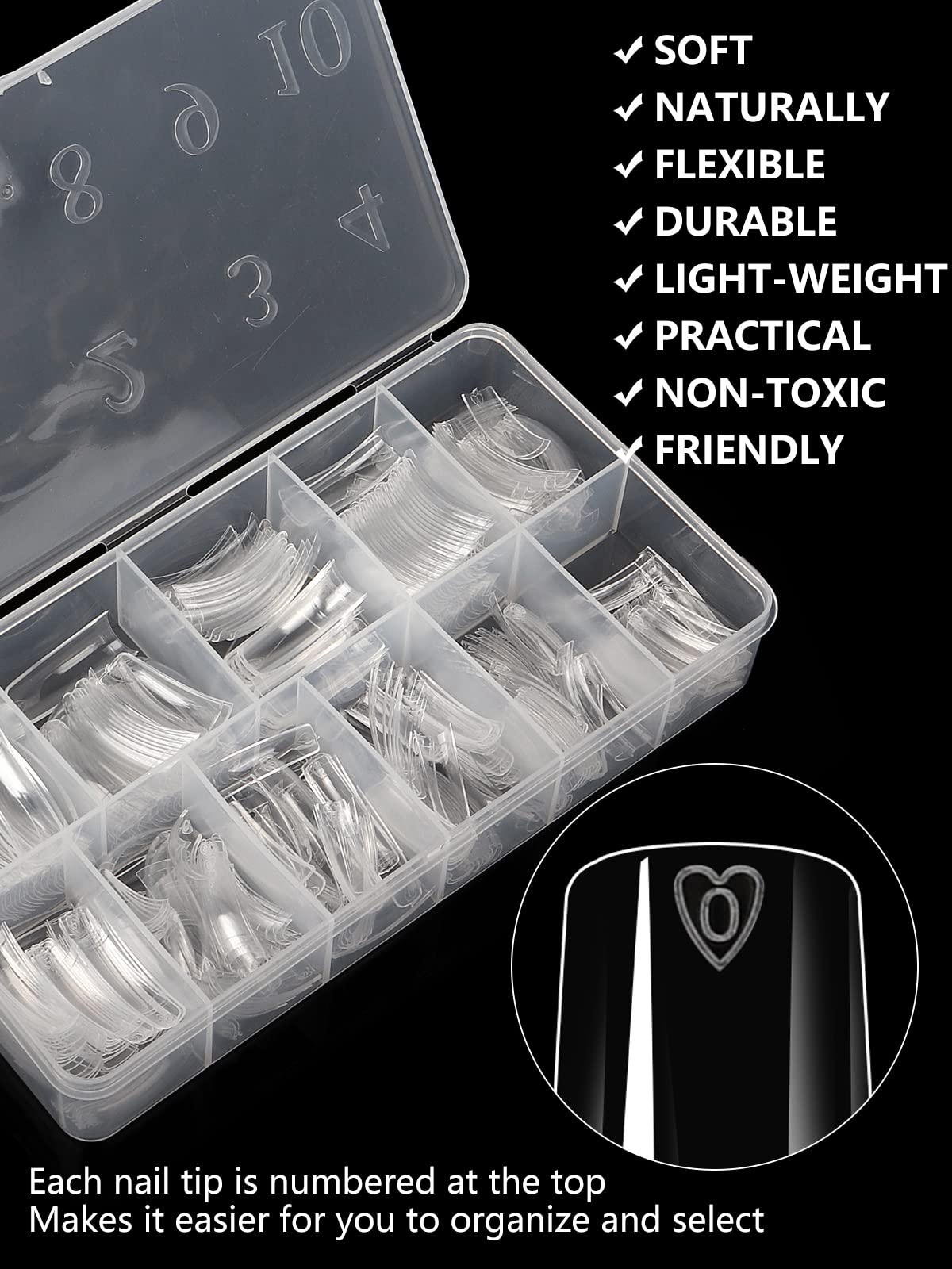 Ongles Yokilly demi-couverture clairs avec bord lisse pour une pose naturelle.