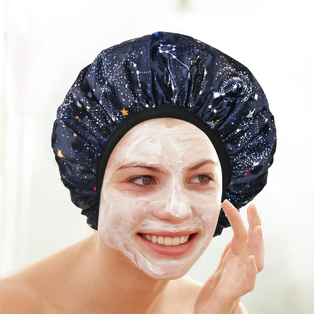 Yonchic bonnet douche taille large, parfait pour cheveux longs et épais.