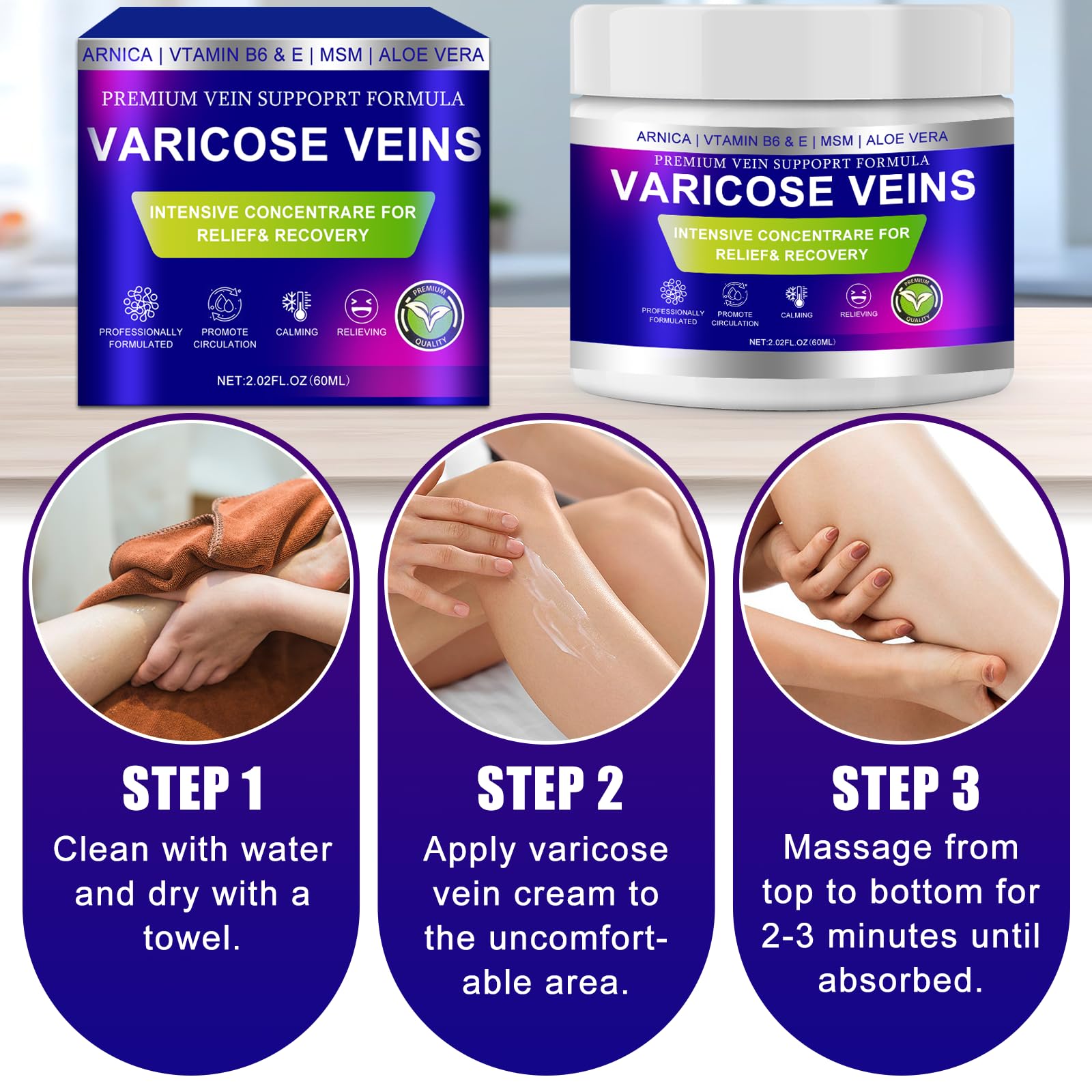 Utilisation quotidienne de Yongsenina Varices pour le confort des jambes.