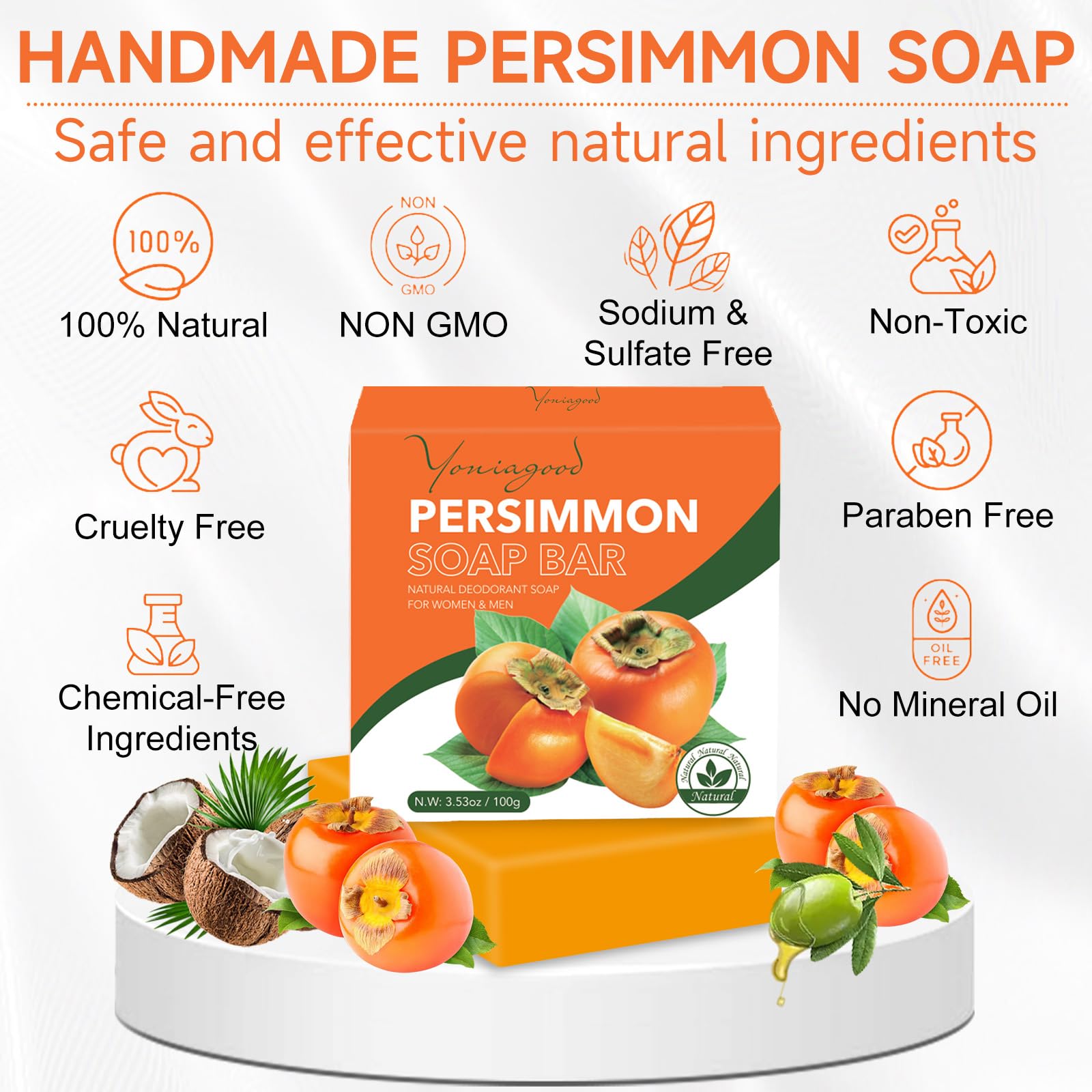 yoniagood Persimmon packaging shown as eco friendly for gifting or travel