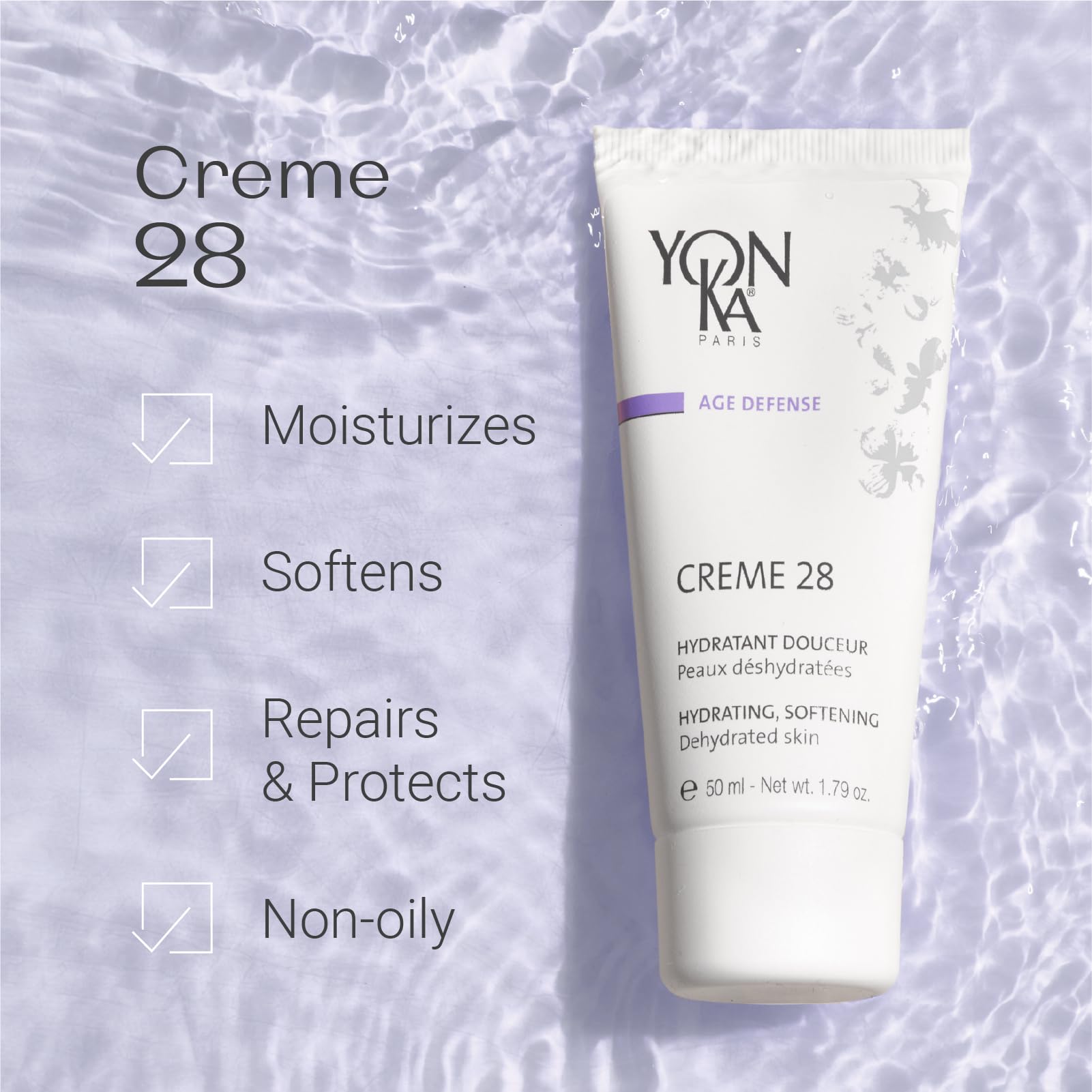 Yonka Age Defense Crème 28 – texture légère, confort immédiat pour peau déshydratée.