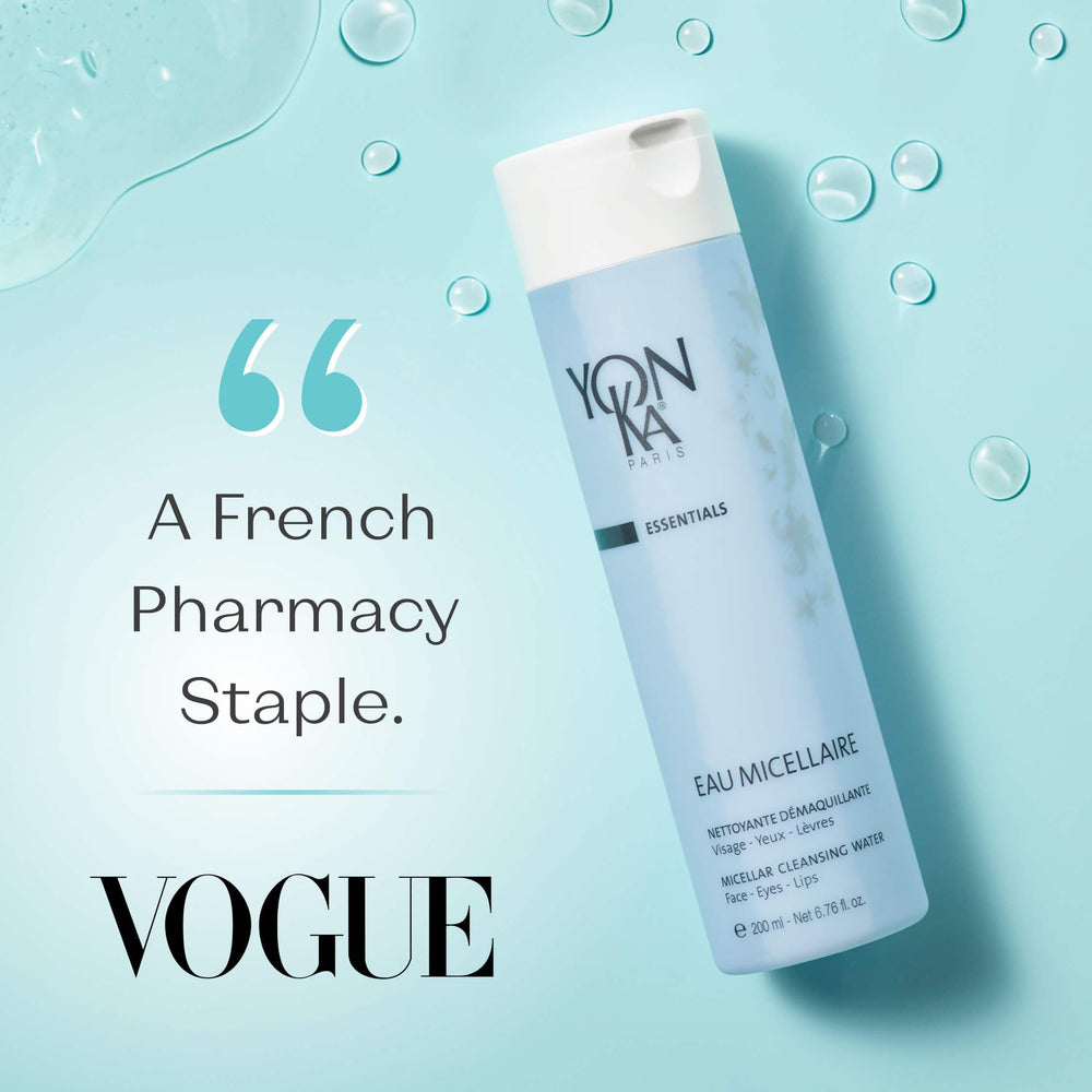 Yonka Eau Micellaire : application sur coton pour un démaquillage en douceur.