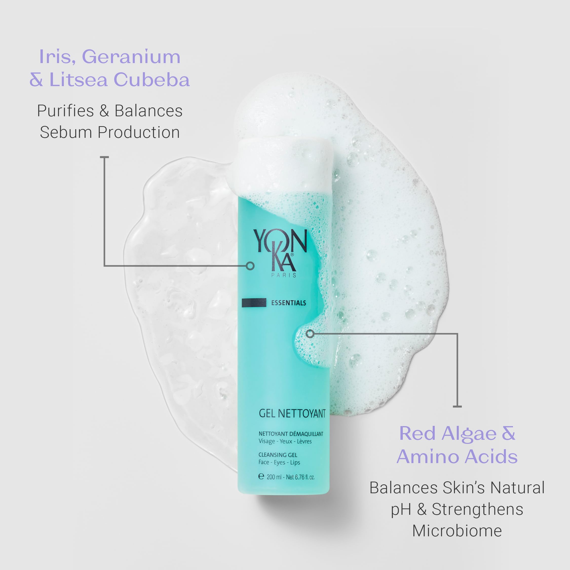 Yon-Ka Nettoyant Gel Mousse Légère – soin visage adapté aux peaux sensibles et grasses.