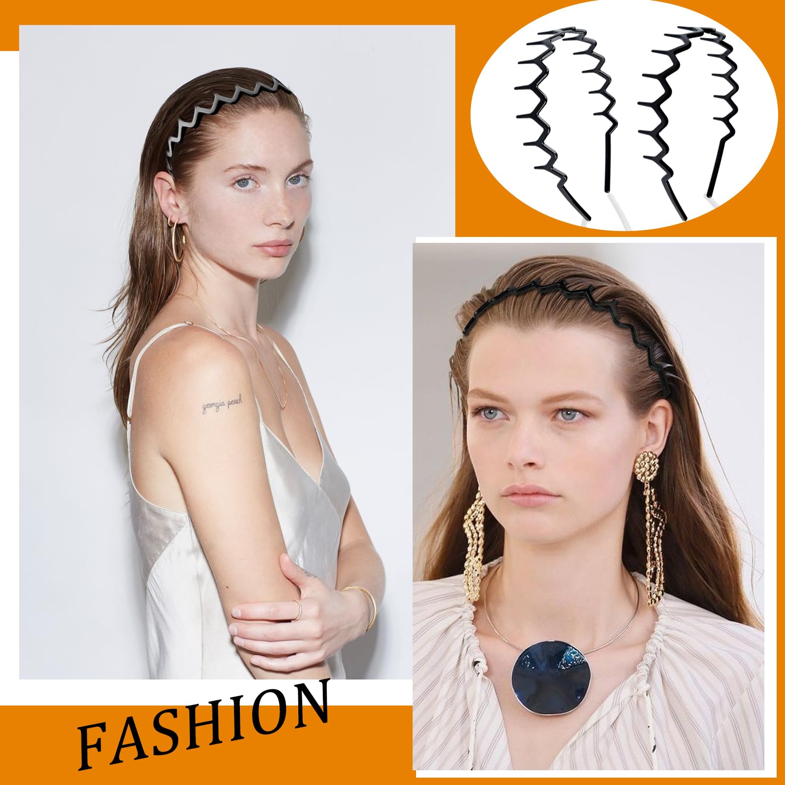 Bandeau YONOY dent-requin zigzag noir brillant porté en coiffure quotidienne