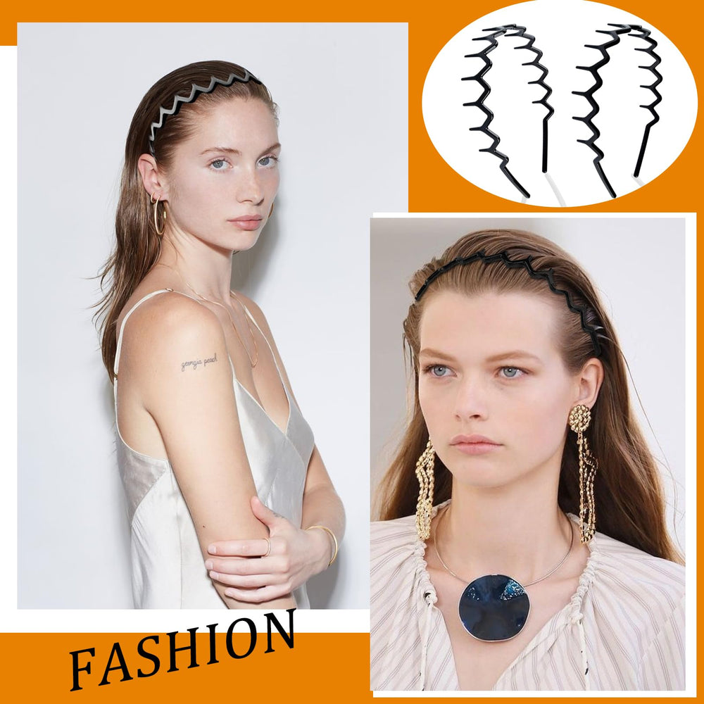 Bandeau YONOY dent-requin zigzag noir brillant porté en coiffure quotidienne