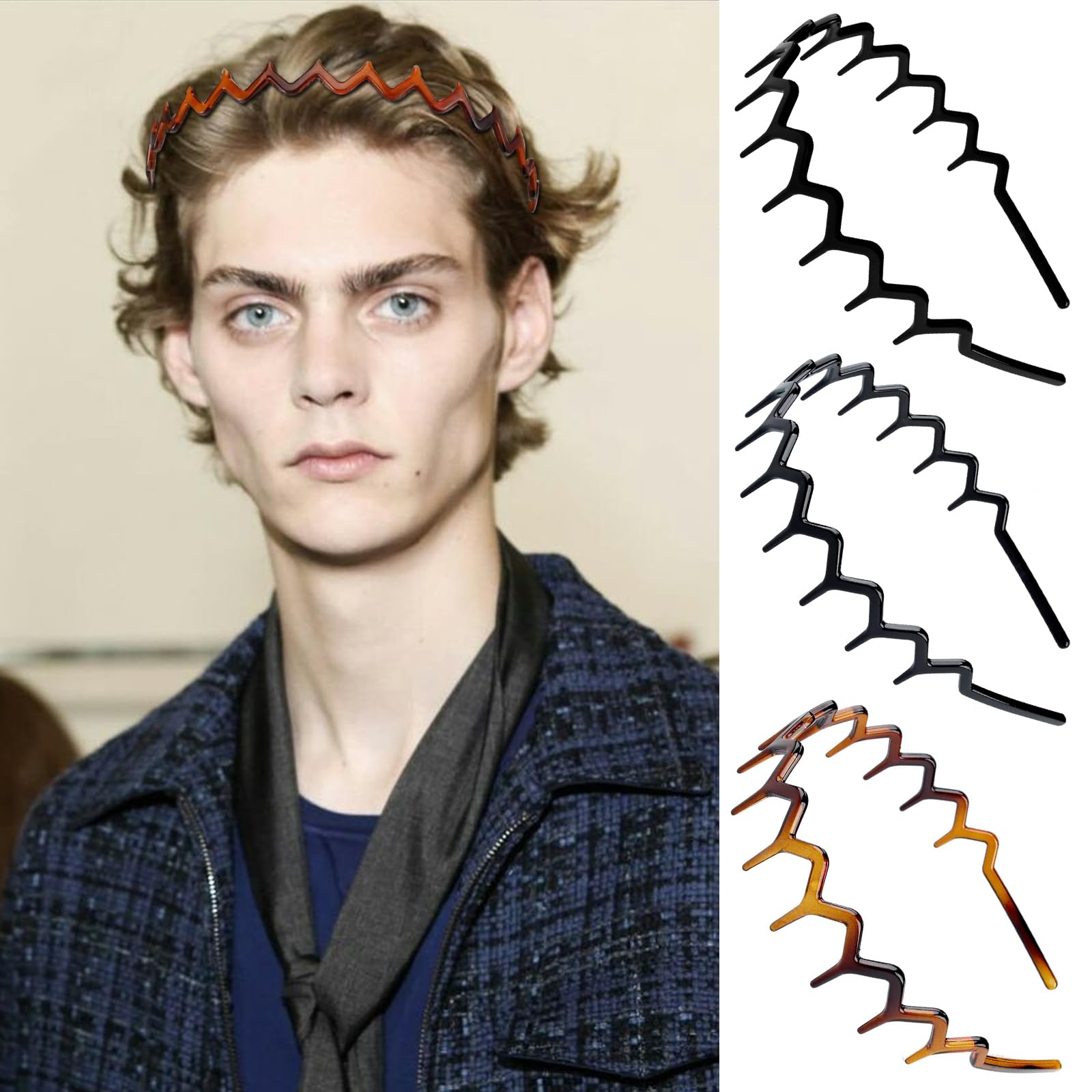 Bandeau YONOY dent-requin zigzag noir brossé, fixation légère et confortable