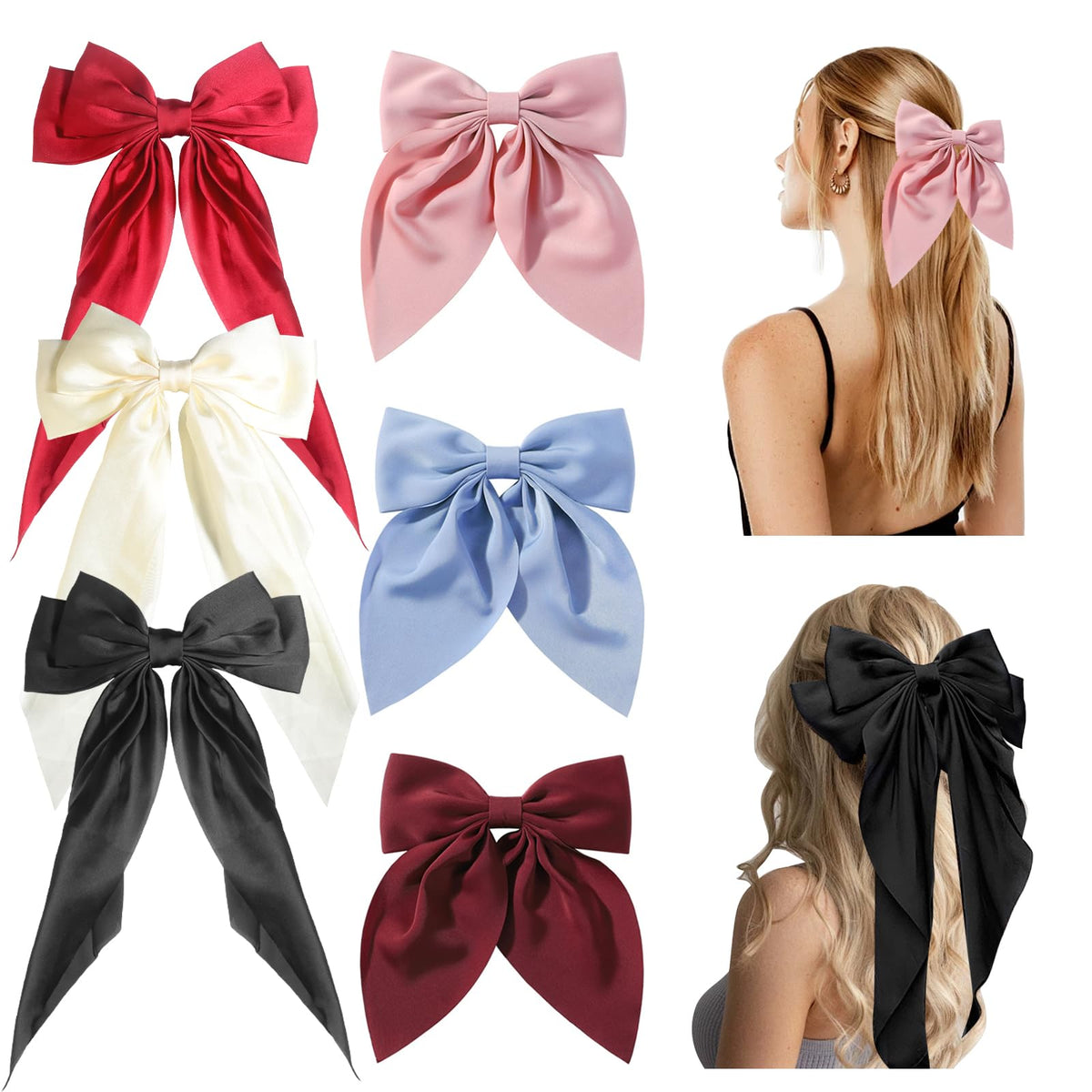 YONOY noeud-cheveux satin ensemble 6 pièces pour un style chic et polyvalent.